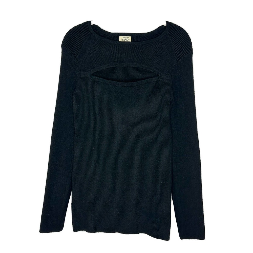 Torn Ronny Kobo Womens Black Cut Out Long Sleeve Ribbed Knit Tunic Top Sz Small